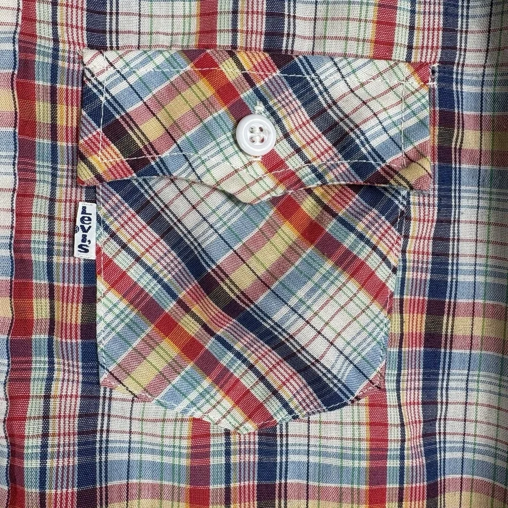 Vintage Levi's Orange Batwing Multicolor Plaid Button Front‎ Long Sleeve Shirt